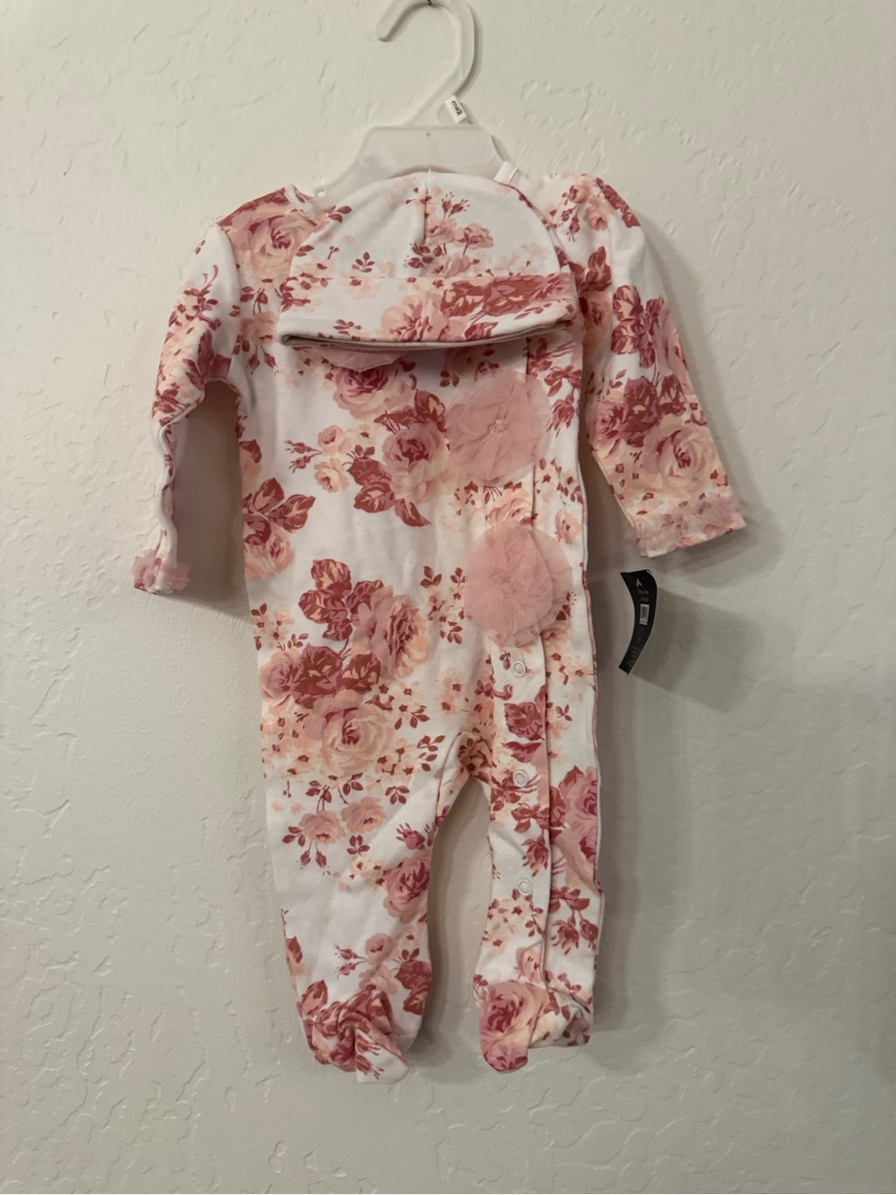 Laura Ashley Pink Floral Footed One-Piece with Hat